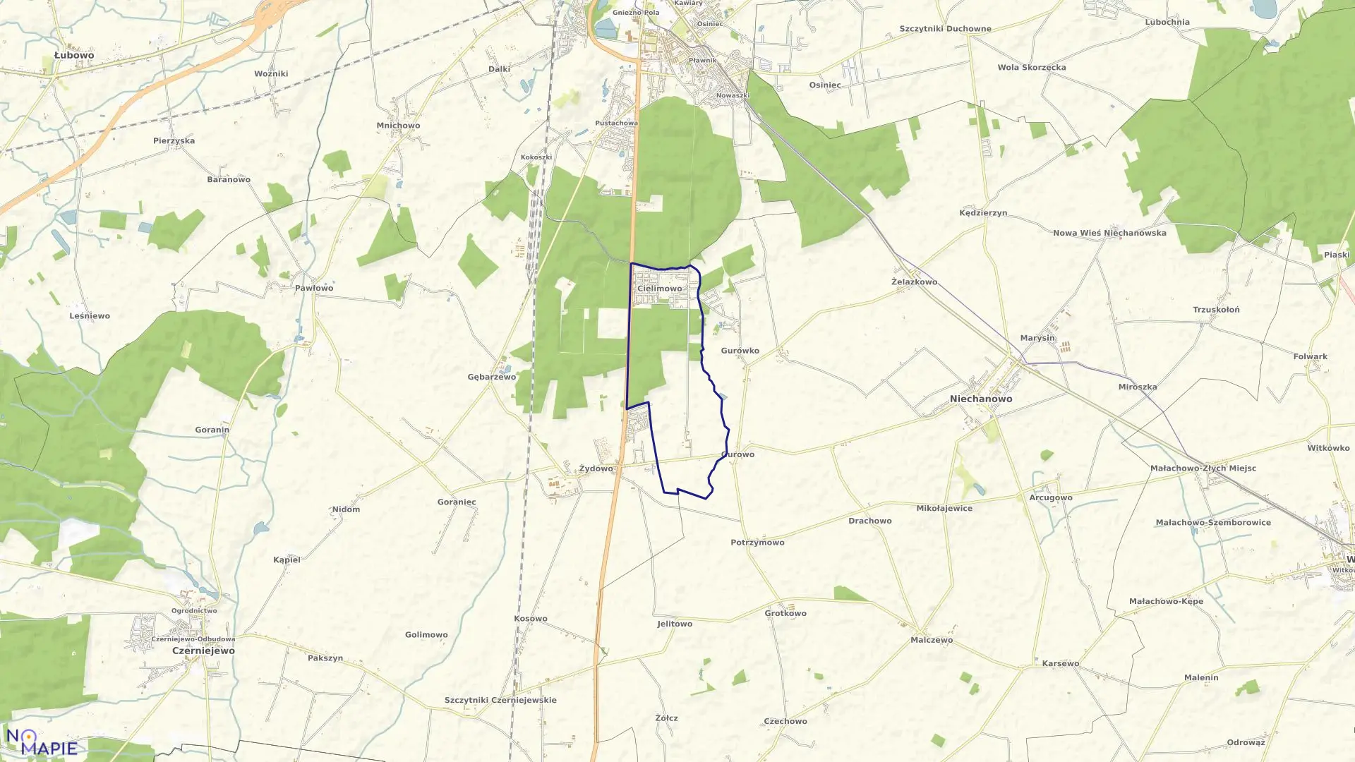 Mapa obrębu CIELIMOWO w gminie Niechanowo