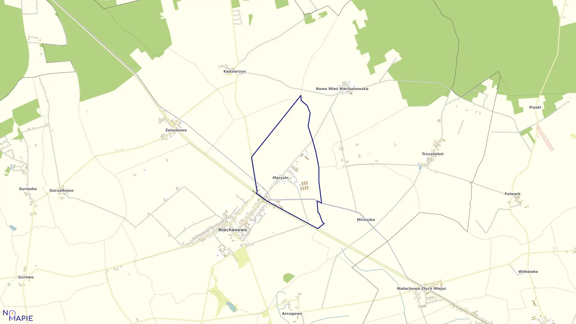 Mapa obrębu MARYSIN w gminie Niechanowo